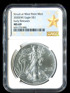 2020 W Silver Eagle $1 Struck at West Point Mint Early Release NGC MS69
