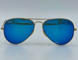 RAY BAN Aviator Gold Sunglasses Mirrored Blue RB3025 112/17 55 mm New