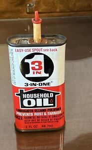 New ListingVintage 3-In-1 HOUSEHOLD OIL 3 Fl. Oz. Tin Oil Can  Easy Use Spout 90% Full