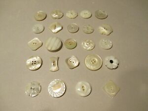 Vintage Sewing Buttons - Mother of Pearl Carved Designs - #1 - 24 Total