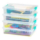 IRIS USA 6 Quart Large Clip Box, 4 Pack, Clear Plastic Storage Container Bins
