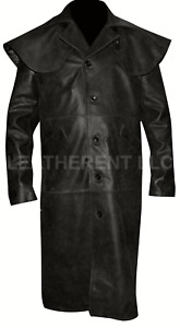 Mens Full Length Hell Boy Trench Halloween Coat Real Leather Costume Coat