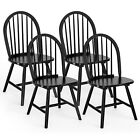 Costway Set of 4 Windsor Chairs Wood Armless Dining Room Spindle Back Black