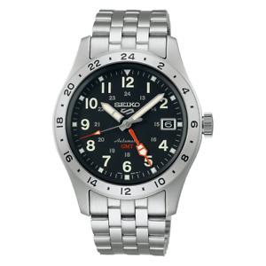 Seiko Men's 5 Sports Automatic GMT Black Dial Steel Bracelet Watch SSK023