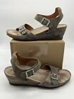 TAOS 7-7.5 EU 38 Olive Taupe, Leather Reptile Print Low Wedge Ankle Strap Sandal