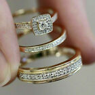 14K Yellow Gold Plated 2Ct Real Moissanite His Her Bridal Wedding Ring Trio Set