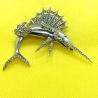 LARGE SWORDFISH PIN Brooch  1940 book piece Signed Sterling Statement