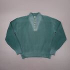 Vintage 80s LL Bean Heavy Cotton Henley Sweater Mens Large Green Fade Made USA