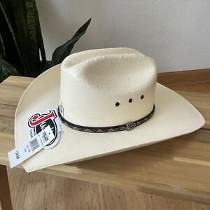 Justin Milano Ivory Hard Coated Straw Western Cowboy Hat 7 1/4, 58