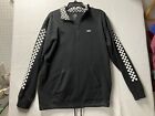 VANS Checkerboard Sleeve Sweatshirt Mens Large Zip Pullover Long Sleeve Black