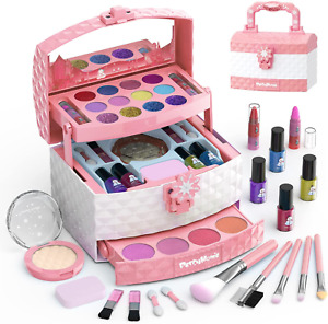 Kids Makeup Kit for Girl 35 Pcs Washable Real Cosmetic, Safe & Non-Toxic Little