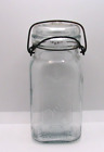 Vintage Queen Trade Mark Clear Glass Wide Mouth Quart Jar with Rusty Wire Bail