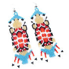Handmade Beaded Seed Bead Turtle Pattern Earrings in Red Cyan Blue, Lightweight