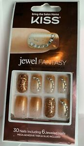 Kiss Nails Jewel Fantasy Glue or Press on Manicure Medium Gold glitter fade