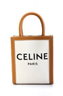 Celine 2022 Womens Logo Mini Vertical Cabas Tote Handbag With Strap White Brown