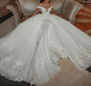 Luxury Mermaid Wedding Dresses With Detachable Train V Neck Applique Bridal Gown