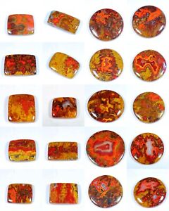 NATURAL RED MOSS CRAZY MOROCCO SEAM AGATE RECTANGLE ROUND CABOCHON GEMSTONE FS-