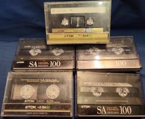 Lot of 5 TDK Type II Cassette Tapes SA-X90 SA90 SA100 Used sold as Blank vintage