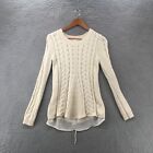 Cabi Pullover Sweater Top Womens XS White Cotton Blend Cable Knit Long Sleeve
