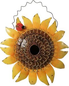 Metal Sunflower Birdhouse for Outside Hanging Bird House Metal with Ladybug...