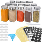 14 Pcs Glass Spice Jars with Spice Labels - 4Oz Empty Square Spice Bottles -
