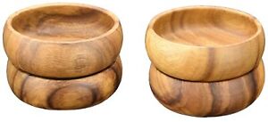 Acaciaware Natural Acacia Wood Round Calabash Bowl, 4-Inch, Set of 4