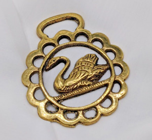 Brass Horse Medallion Vintage English Swan Bird Beauty Grace Arch Parade Show