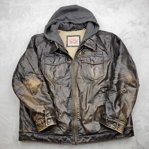 Levis Jacket Men XXL Faux Leather Coat Sherpa Fleece Trucker Field Pilot Adult