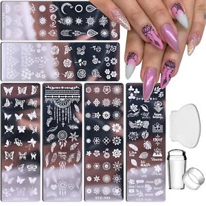 Nail Stamp Plate Kit 6 Pcs Nail Stamping Plates + 1 Stamper + 1Scraper Butterfly