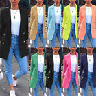 Womens Longline Blazer Suit Slim Ladies Double Breasted Coat Jacket Plus Size