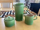 Le Creuset French press with lidded sugar bowl and creamer - palm green