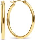14K Solid Yellow Gold High Polished Round Creole Hoop Earrings 16MM-40MM Sizes
