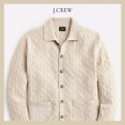 NWT - J. CREW Men 's Cashmere Cable-Knit Polo Cardigan Sweater, Hthr Birch Large