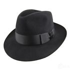Black Wool Felt Cowboy Fedora Trilby Hat Indiana Jones Style Wide Brim