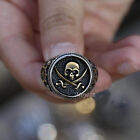 Viking Double Knife Skull Ring. Stainless Steel Men's Vintage Pirate Seal Ring