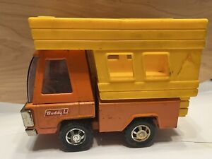 VINTAGE 1970'S Buddy L Derlico Camper Orange Pick-Up Truck Antique Toy
