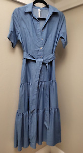 NY Collection Women's small 3/4 Roll Tab Sleeve Denim Dress
