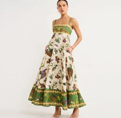 New Summer Maxi Farm Floral Print  Sleeveless Swing Dress Women Rio Anthro