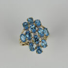 Stunning 14k Yellow Gold, Diamond, Blue Topaz Womens Ring Size 8.75