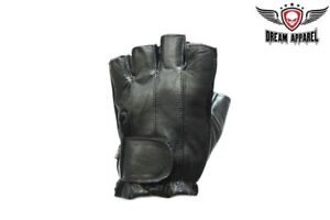 Black Fingerless Quality Leather Palm in Gel Gloves For Motorcycle Biker Riding