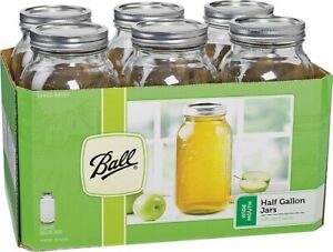 NEW Ball 68100 CASE OF (6)  1/2 GALLON Glass Wide Mouth Mason CANNING Jars