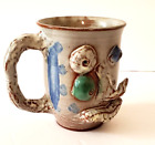 Vintage Abstract  3D Face Mug Cup Stoneware Pottery Folk Art Handmade signed