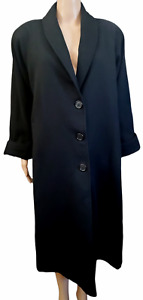 DUMAS Women Trench Coat 100% Wool Size S Solid Black Long Sleeves Two Pockets