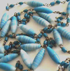 Antique Italian Murano 30s Blue marble Glass Beads Metal Links 56