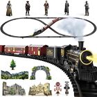 Electric Train Set with Steam Engine Locomotive, Carriages, Cars and Tracks, ...