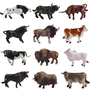 12pcs Cow Cattle Bull Calf Yak Ox Full Set Animal Figurines Model Figurine Toy