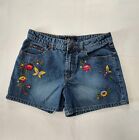 VTG Lei Shorts Girls 16 Juniors 1 Denim 1990s Y2K Floral Embroidered Jeans