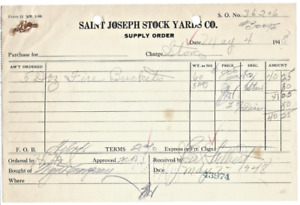 1948 Letterhead, Saint Joseph Stock Yards Co, St Joseph MO, Cattle & Hog Sales