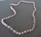 Round Rose Quartz Beaded Knotted 24” Necklace with Faceted Tear Drop Crystals