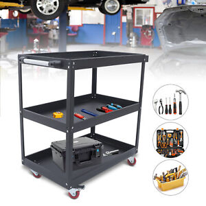 3-tier Tool Cart Rolling Storage Organizer Utility Trolley Cart for Workshop